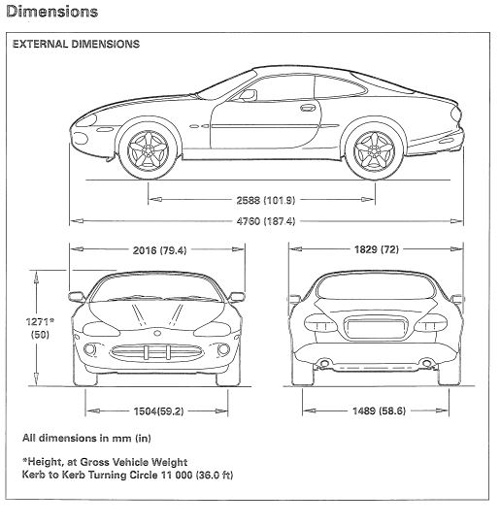 Jaguar XK8 XKR (X100) Vehicle External Dimensions and Weights